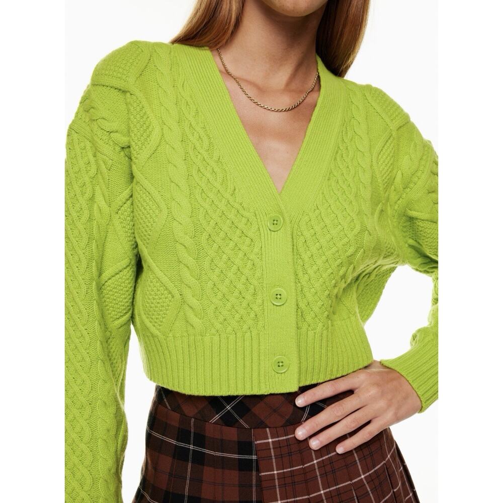 Sunday Best Cable Knit Cropped Cardigan Lime Green Button Front Women M Aritiza